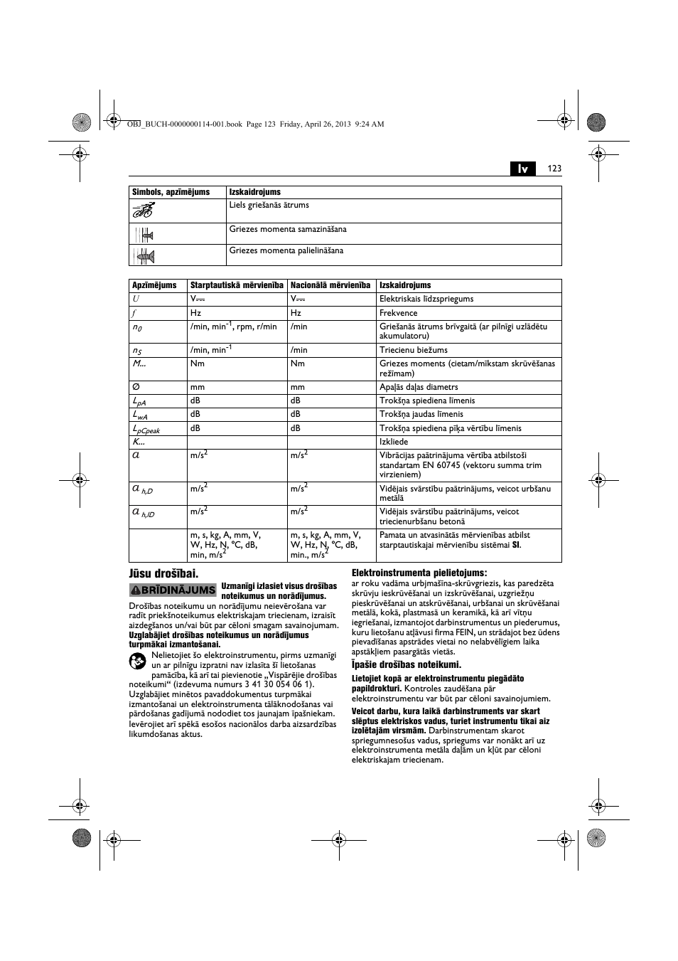 Lv jūsu drošībai | Fein ASCM_18QXC User Manual | Page 123 / 154