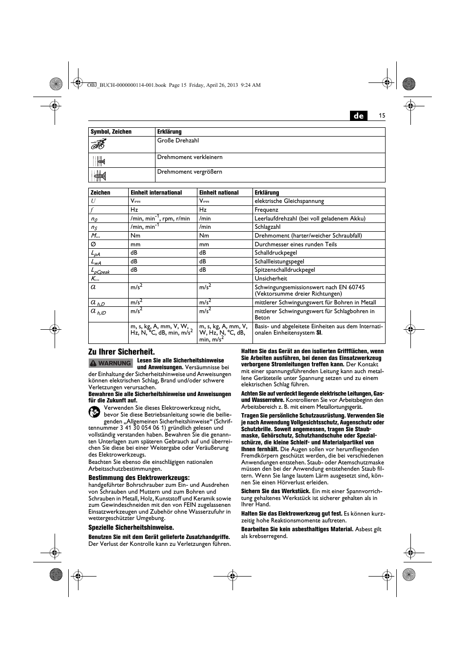 De zu ihrer sicherheit | Fein ASCM_18QXC User Manual | Page 15 / 154