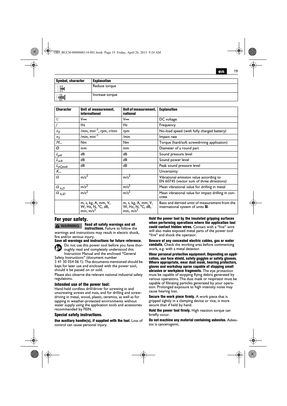 En for your safety | Fein ASCM_18QXC User Manual | Page 19 / 154