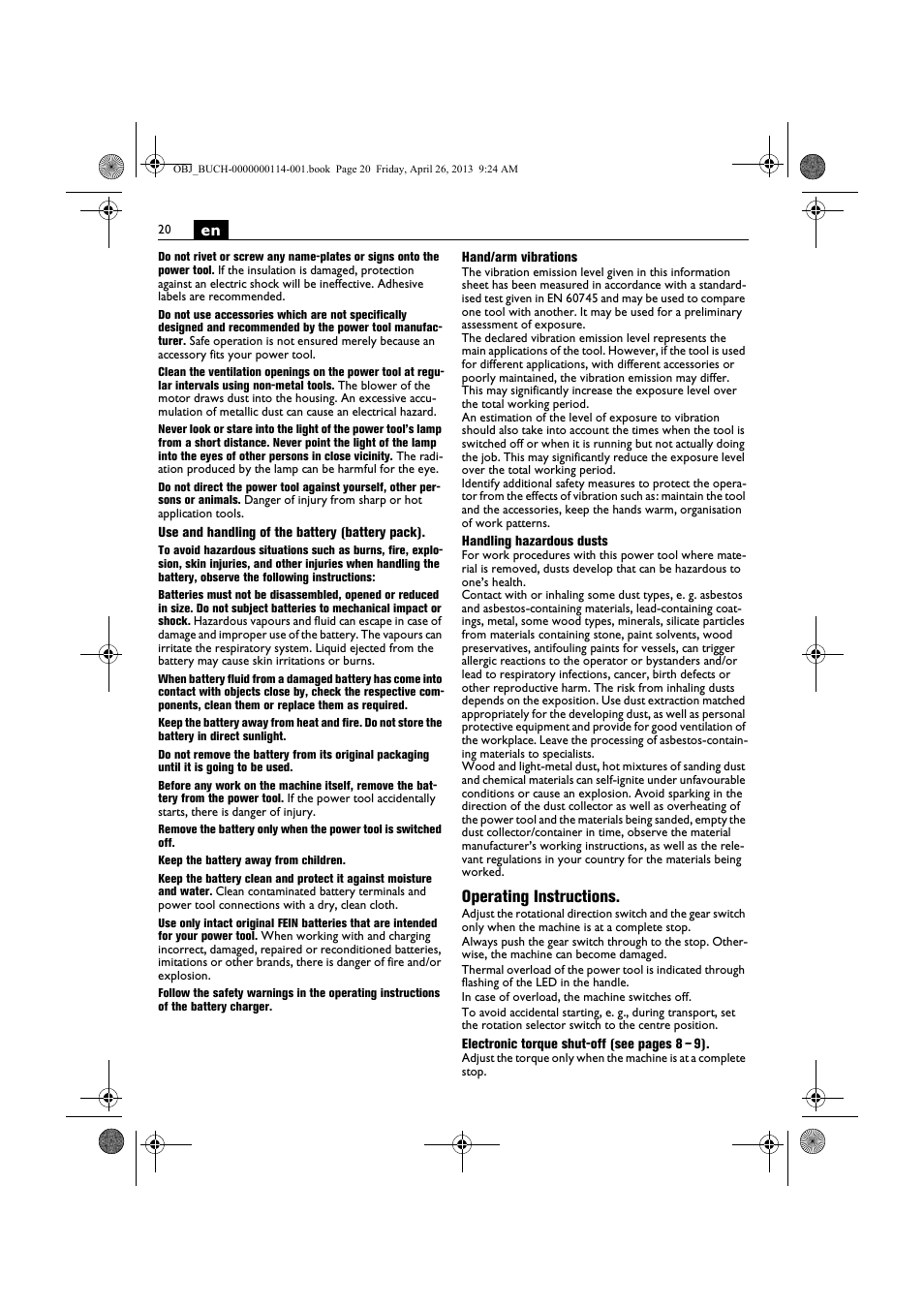 Operating instructions | Fein ASCM_18QXC User Manual | Page 20 / 154