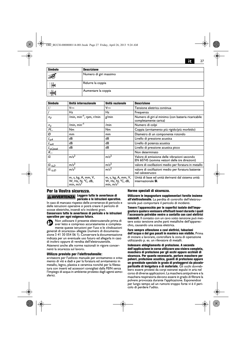 It per la vostra sicurezza | Fein ASCM_18QXC User Manual | Page 27 / 154