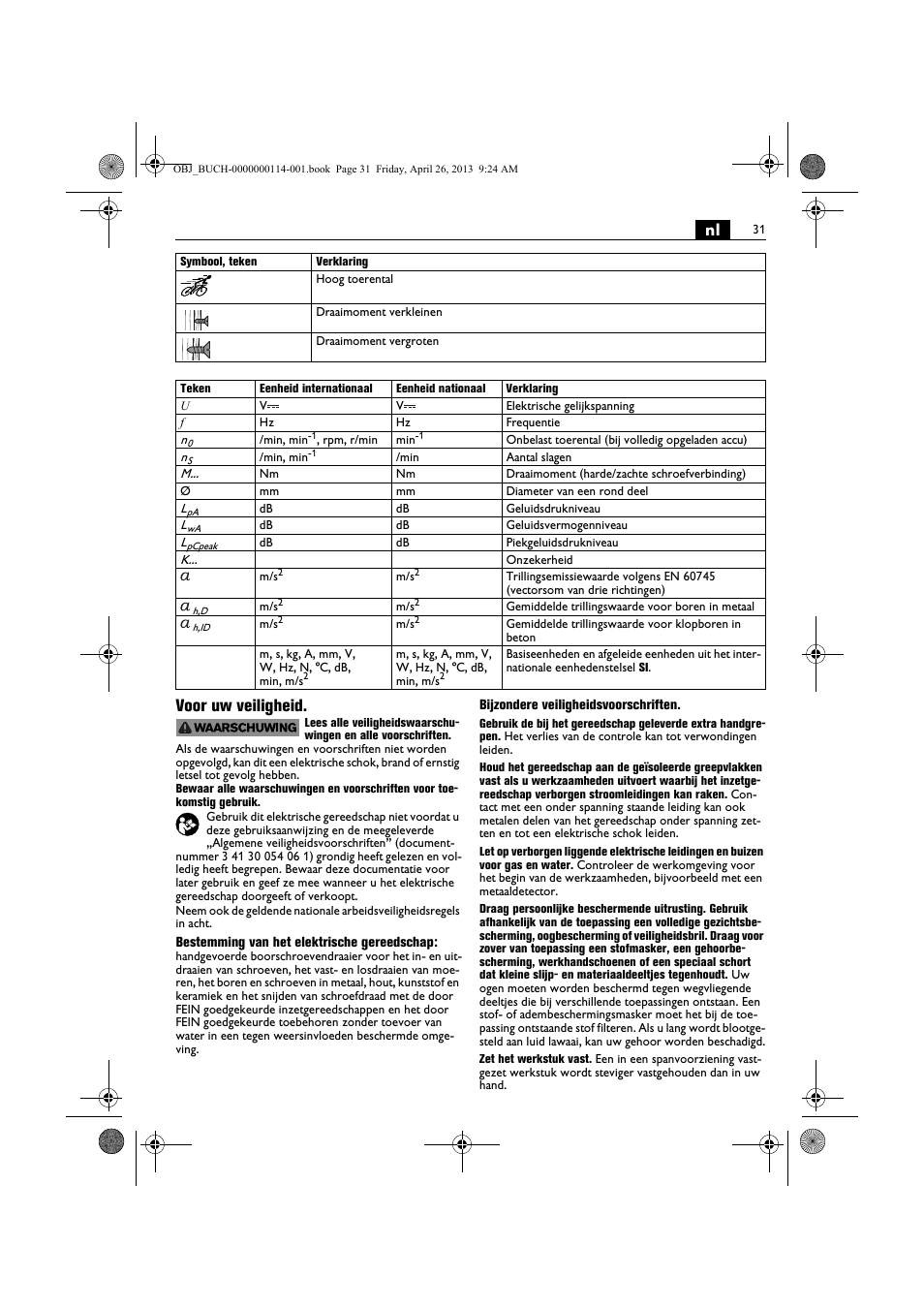 Nl voor uw veiligheid | Fein ASCM_18QXC User Manual | Page 31 / 154