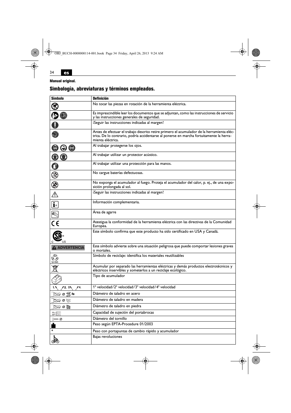 Simbología, abreviaturas y términos empleados | Fein ASCM_18QXC User Manual | Page 34 / 154