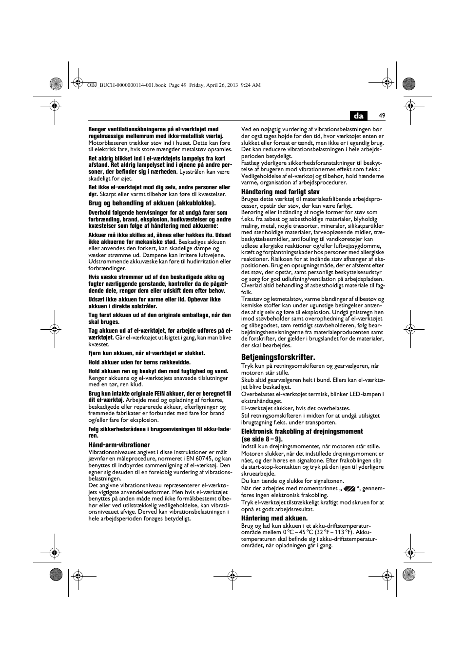 Betjeningsforskrifter | Fein ASCM_18QXC User Manual | Page 49 / 154