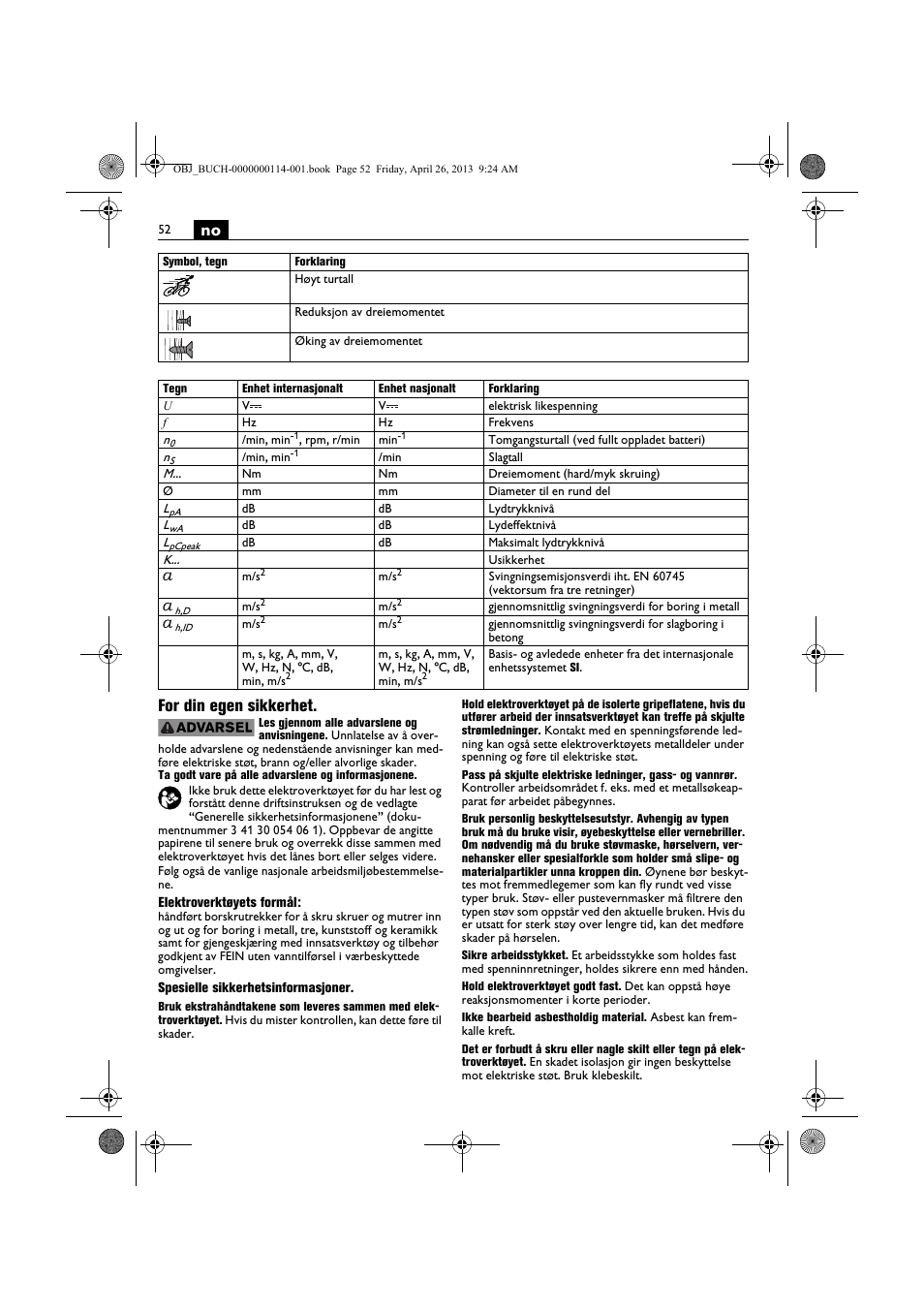 No for din egen sikkerhet | Fein ASCM_18QXC User Manual | Page 52 / 154