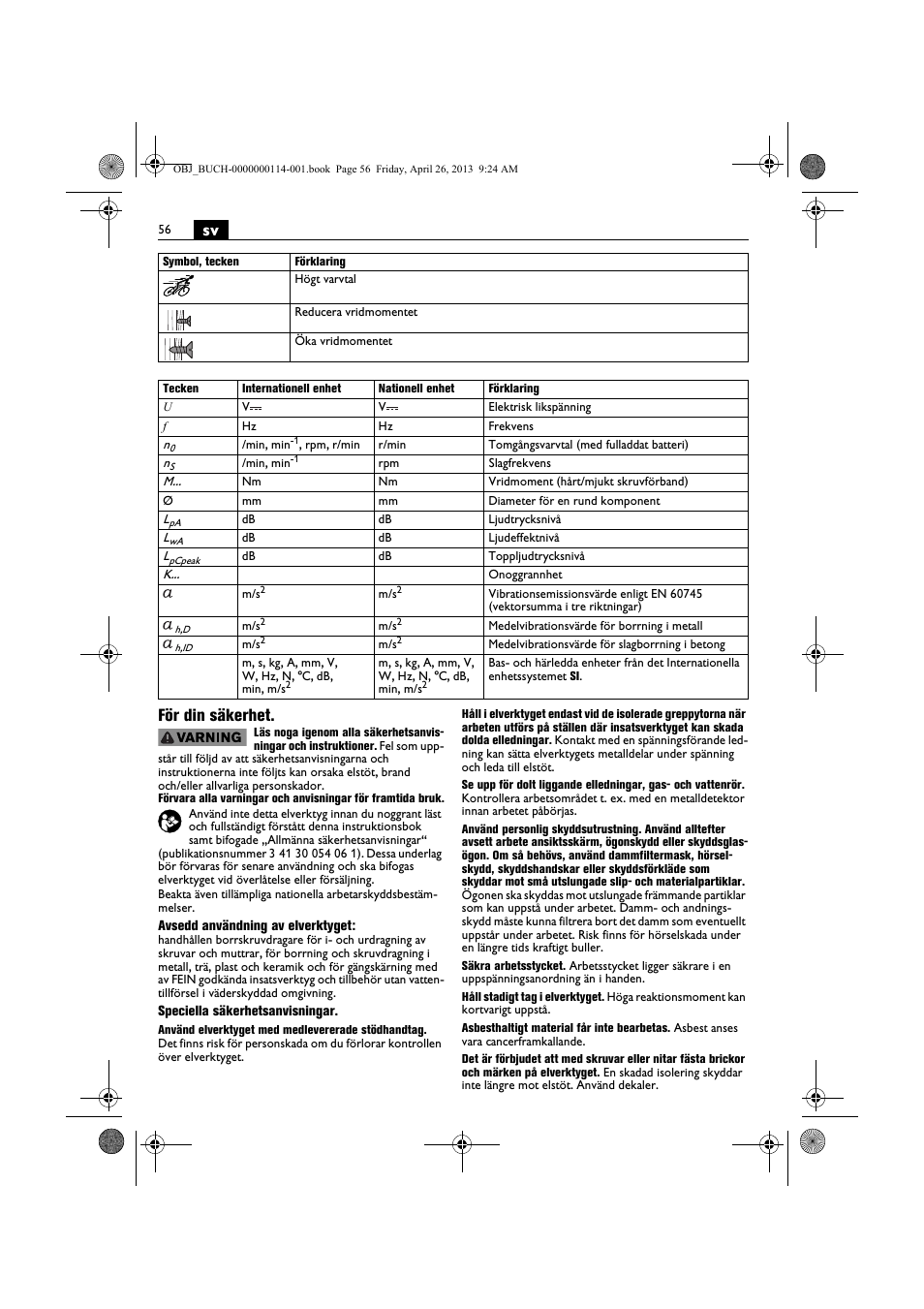 Sv för din säkerhet | Fein ASCM_18QXC User Manual | Page 56 / 154