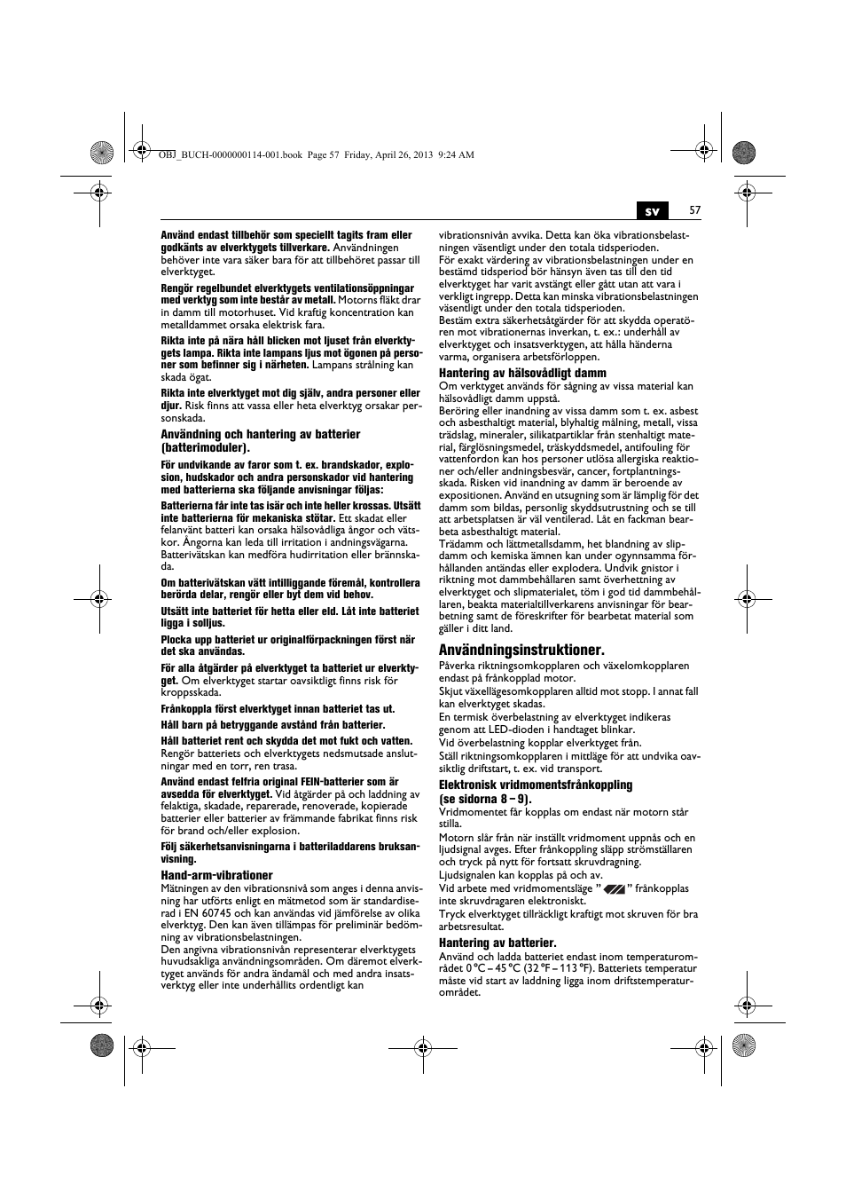 Användningsinstruktioner | Fein ASCM_18QXC User Manual | Page 57 / 154