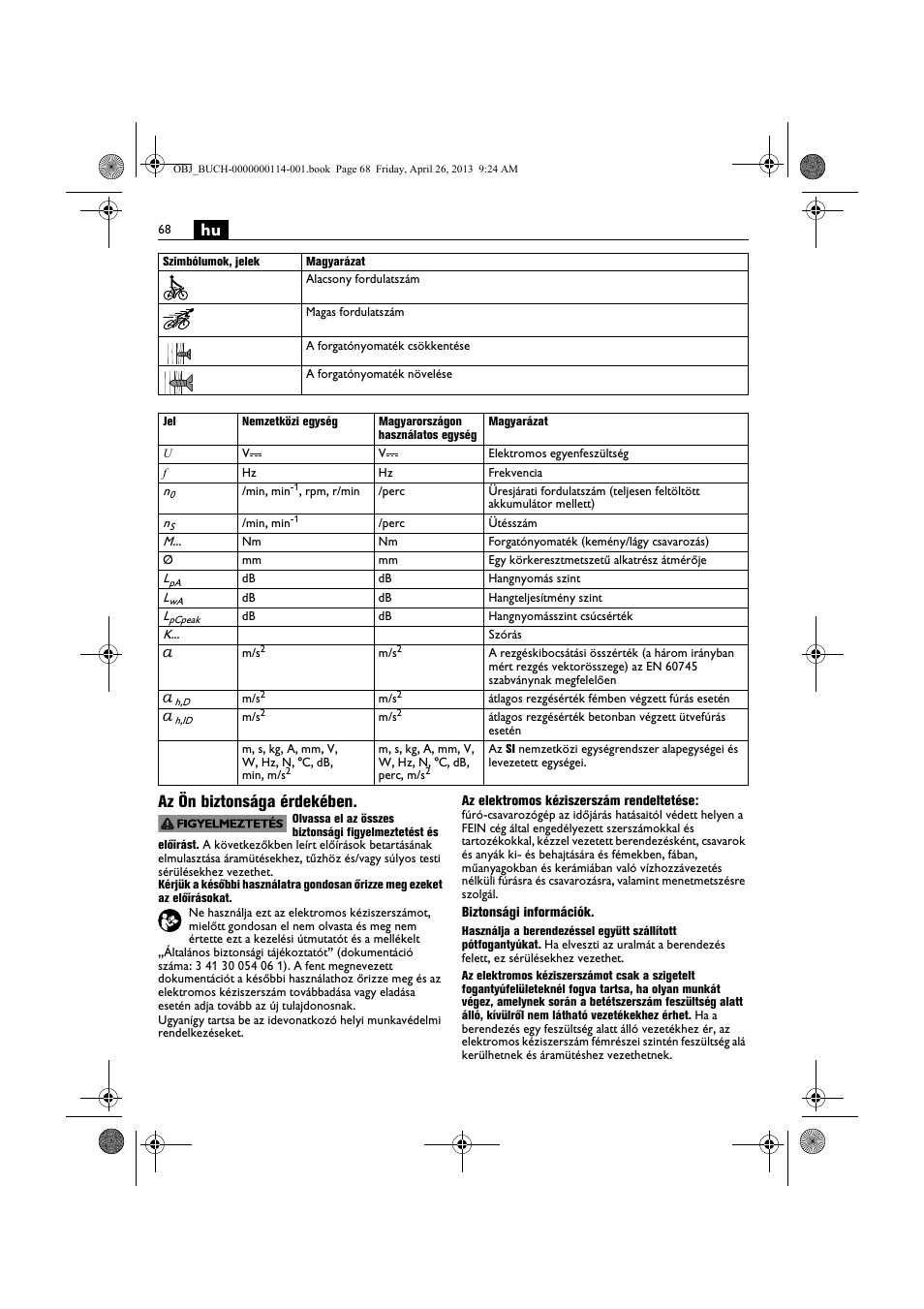 Hu az ön biztonsága érdekében | Fein ASCM_18QXC User Manual | Page 68 / 154