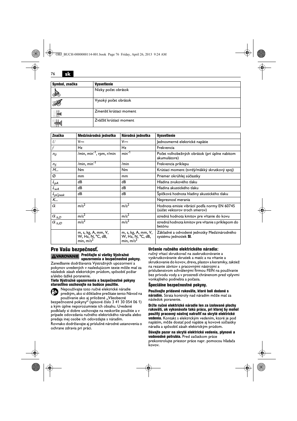 Sk pre vašu bezpečnosť | Fein ASCM_18QXC User Manual | Page 76 / 154