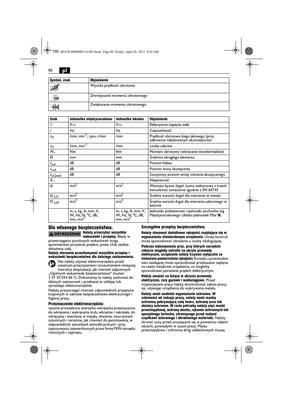 Pl dla własnego bezpieczeństwa | Fein ASCM_18QXC User Manual | Page 80 / 154