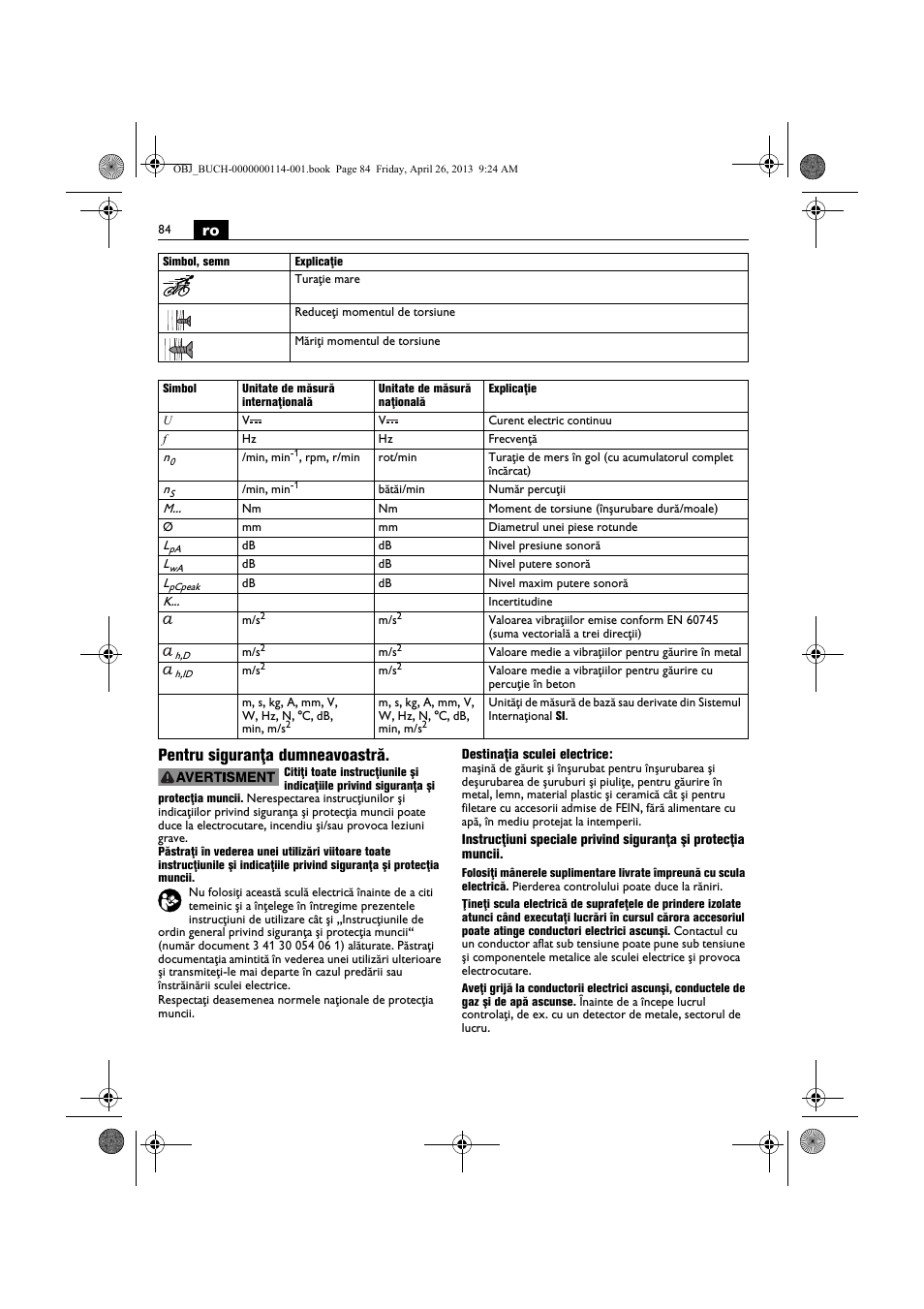 Ro pentru siguranţa dumneavoastră | Fein ASCM_18QXC User Manual | Page 84 / 154