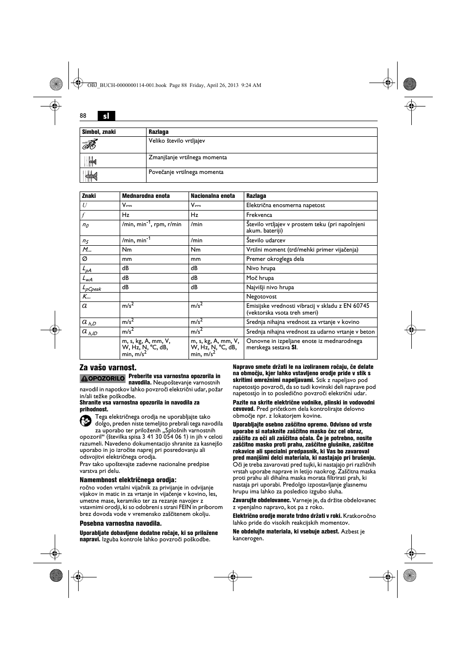 Sl za vašo varnost | Fein ASCM_18QXC User Manual | Page 88 / 154
