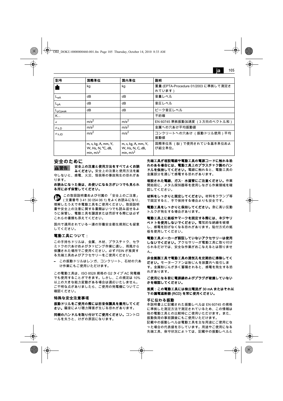 安全のために | Fein DSeu 638 User Manual | Page 105 / 112