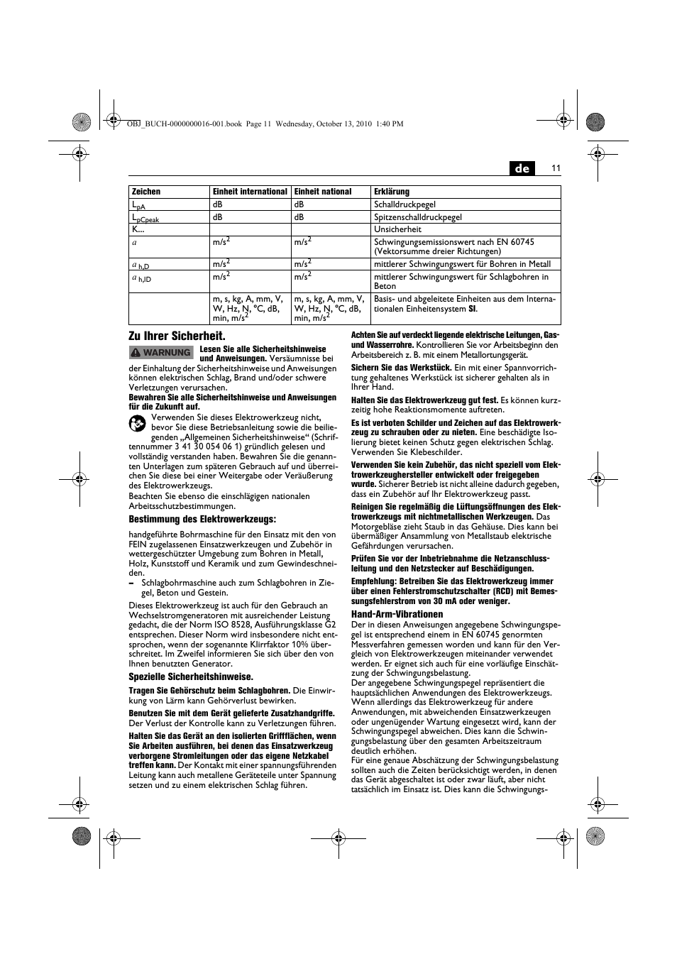 De zu ihrer sicherheit | Fein DSeu 638 User Manual | Page 11 / 112