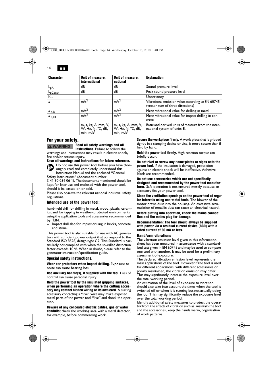 En for your safety | Fein DSeu 638 User Manual | Page 14 / 112