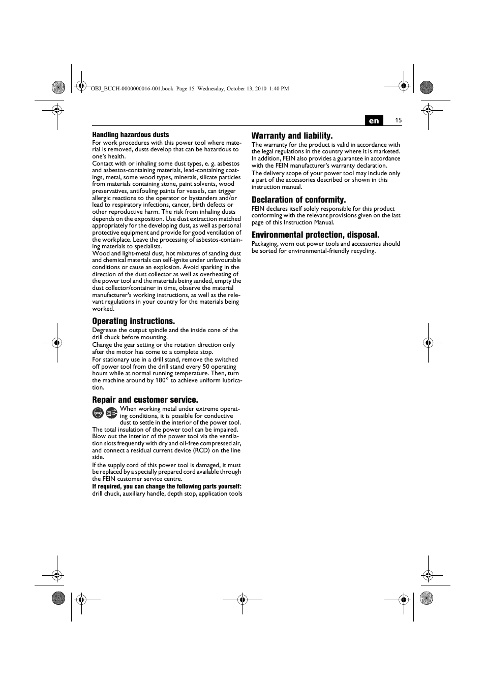 Fein DSeu 638 User Manual | Page 15 / 112