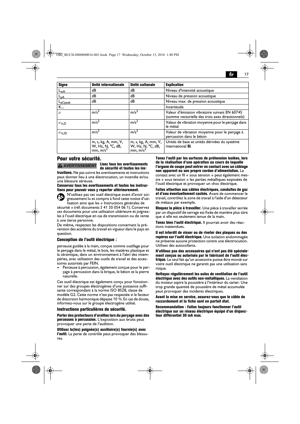 Fr pour votre sécurité | Fein DSeu 638 User Manual | Page 17 / 112