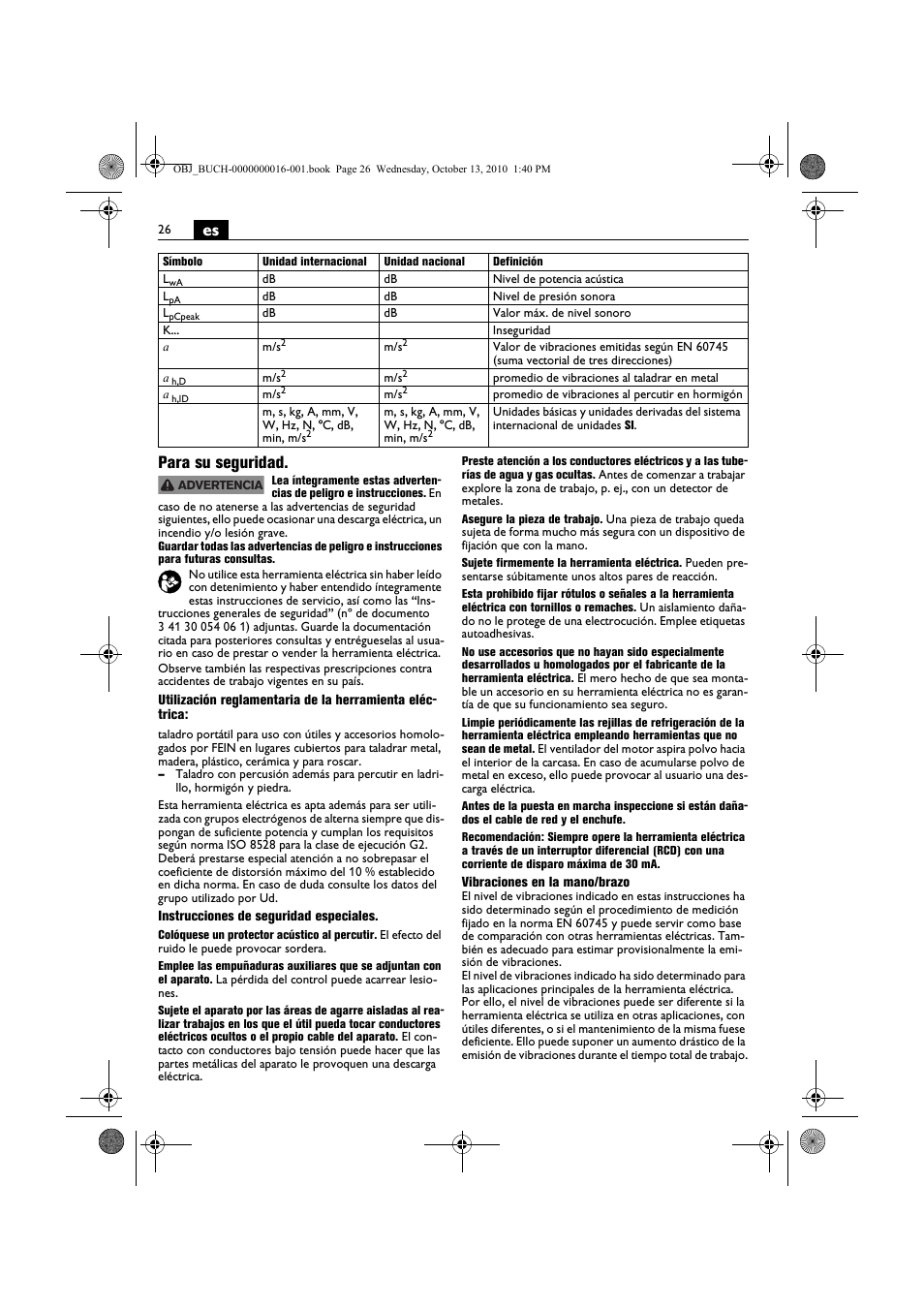 Es para su seguridad | Fein DSeu 638 User Manual | Page 26 / 112