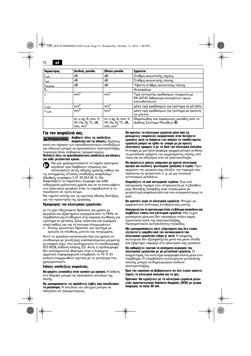 El για την ασφάλειά σας | Fein DSeu 638 User Manual | Page 32 / 112