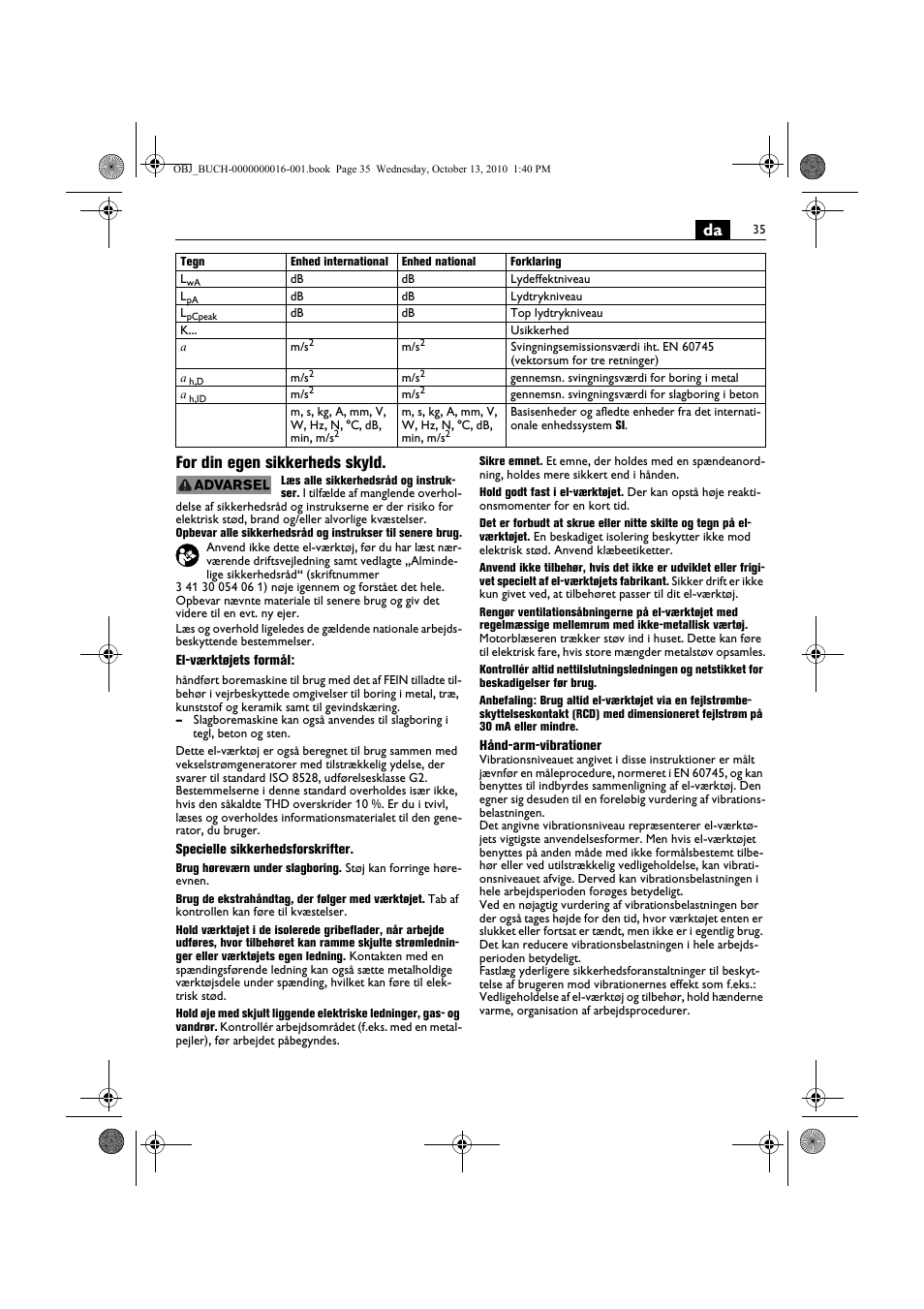 Da for din egen sikkerheds skyld | Fein DSeu 638 User Manual | Page 35 / 112