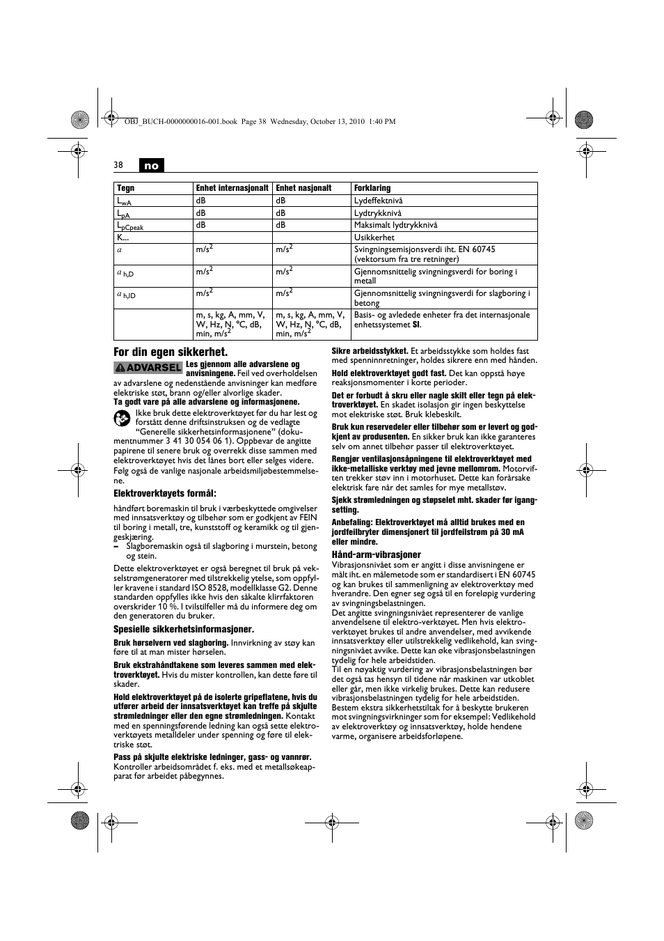 No for din egen sikkerhet | Fein DSeu 638 User Manual | Page 38 / 112