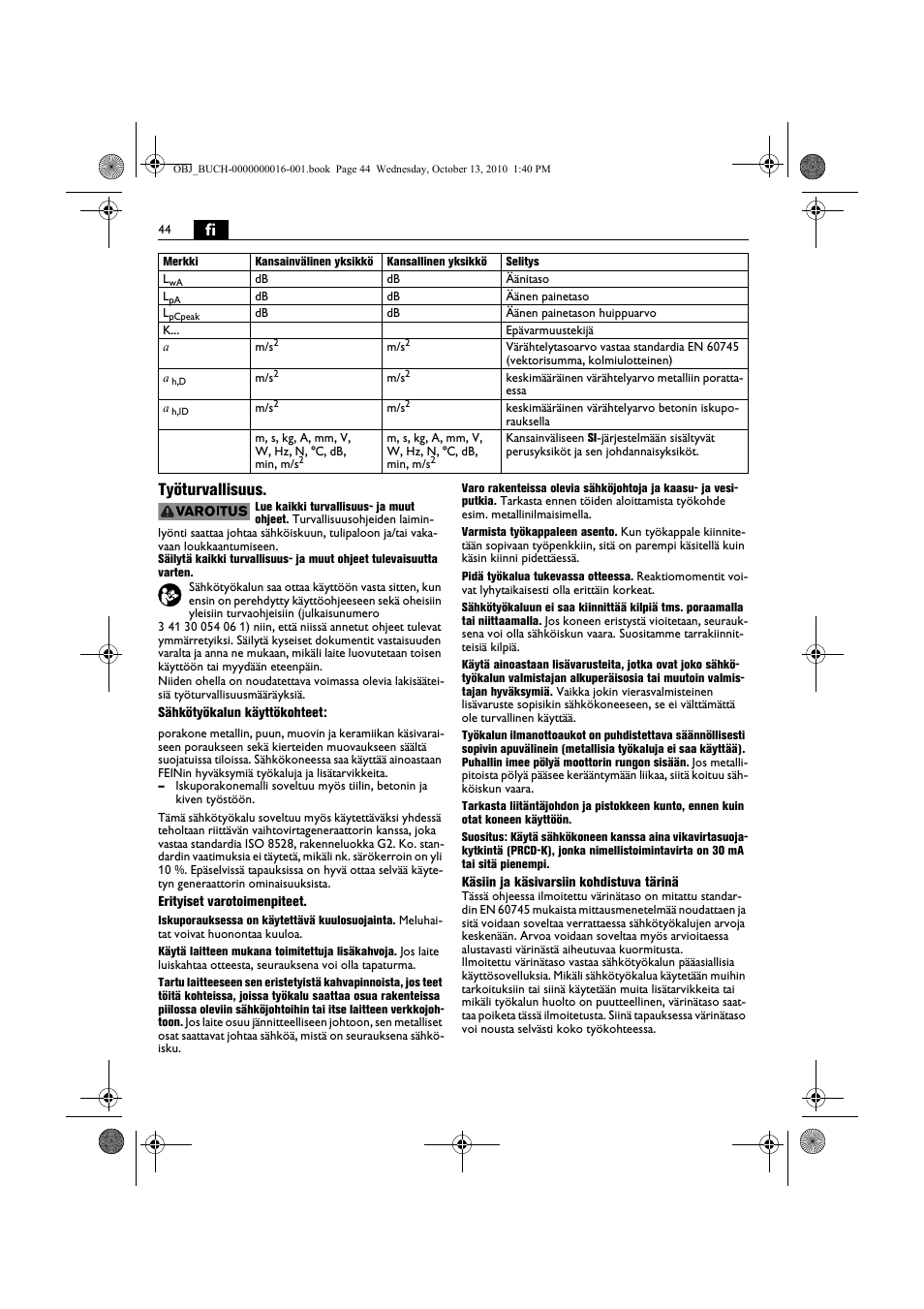 Fi työturvallisuus | Fein DSeu 638 User Manual | Page 44 / 112