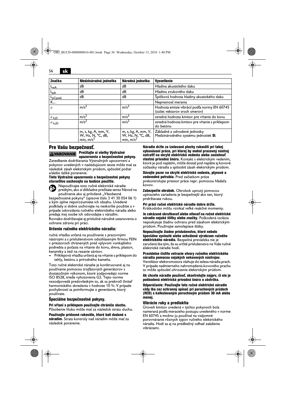 Sk pre vašu bezpečnosť | Fein DSeu 638 User Manual | Page 56 / 112