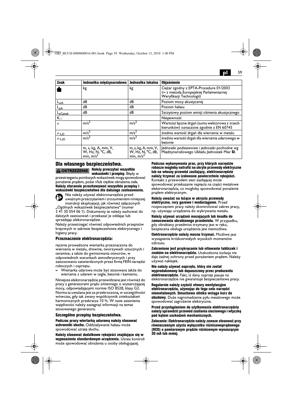 Pl dla własnego bezpieczeństwa | Fein DSeu 638 User Manual | Page 59 / 112