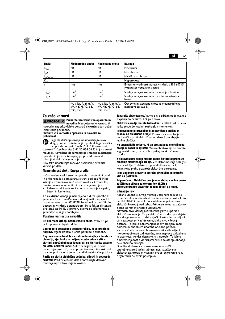 Sl za vašo varnost | Fein DSeu 638 User Manual | Page 65 / 112