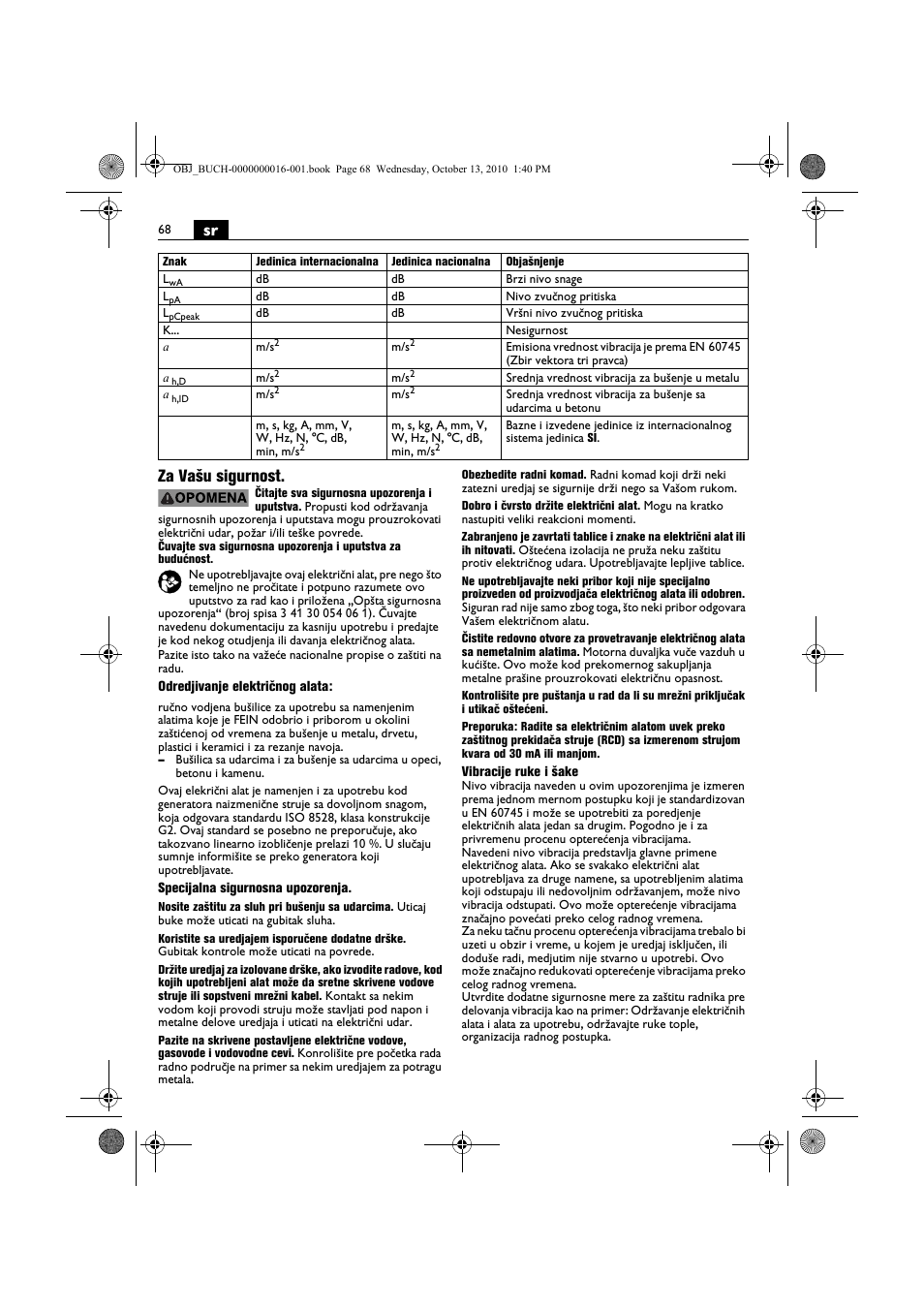 Sr za vašu sigurnost | Fein DSeu 638 User Manual | Page 68 / 112