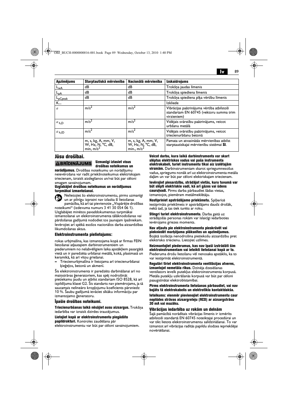 Lv jūsu drošībai | Fein DSeu 638 User Manual | Page 89 / 112