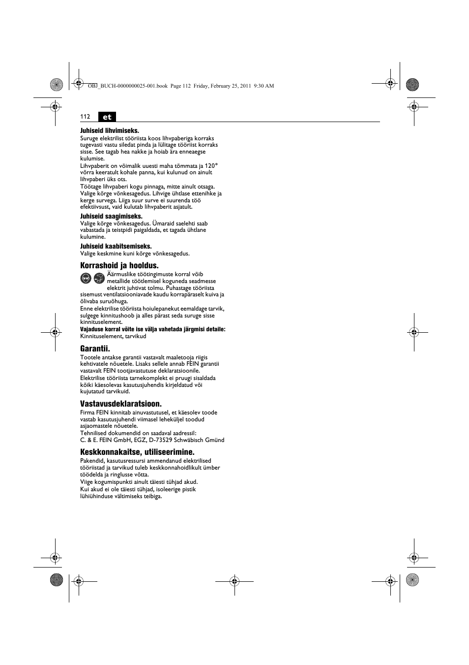 Fein MultiMaster с аккумулятором User Manual | Page 112 / 149