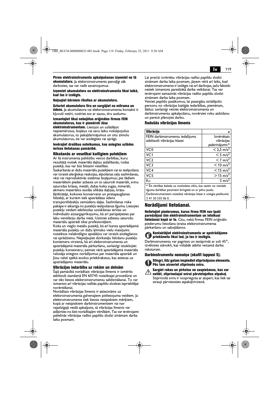 Norādījumi lietošanai | Fein MultiMaster с аккумулятором User Manual | Page 119 / 149