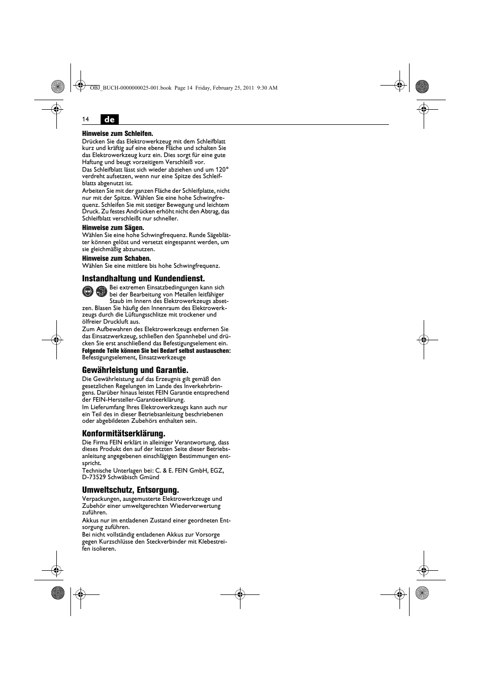 Fein MultiMaster с аккумулятором User Manual | Page 14 / 149