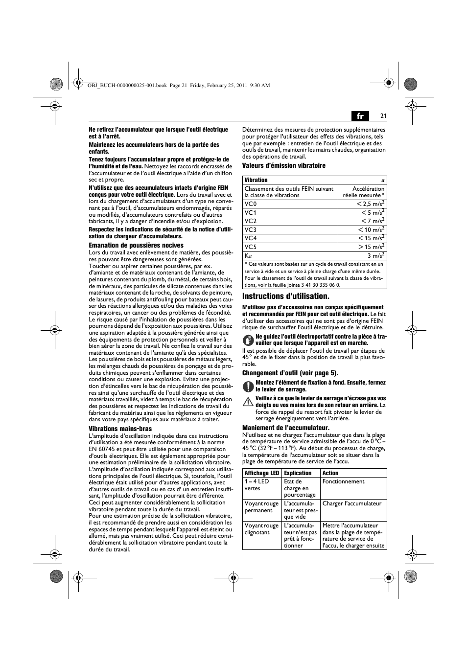 Instructions d’utilisation | Fein MultiMaster с аккумулятором User Manual | Page 21 / 149