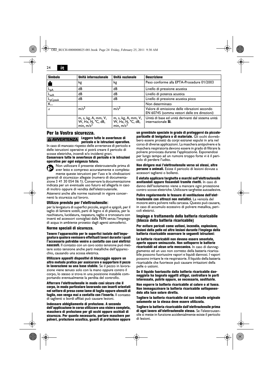 It per la vostra sicurezza | Fein MultiMaster с аккумулятором User Manual | Page 24 / 149