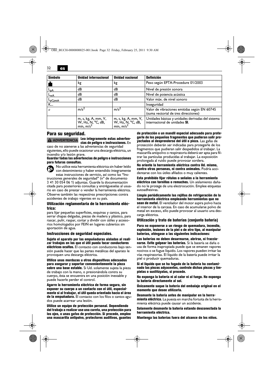 Es para su seguridad | Fein MultiMaster с аккумулятором User Manual | Page 32 / 149