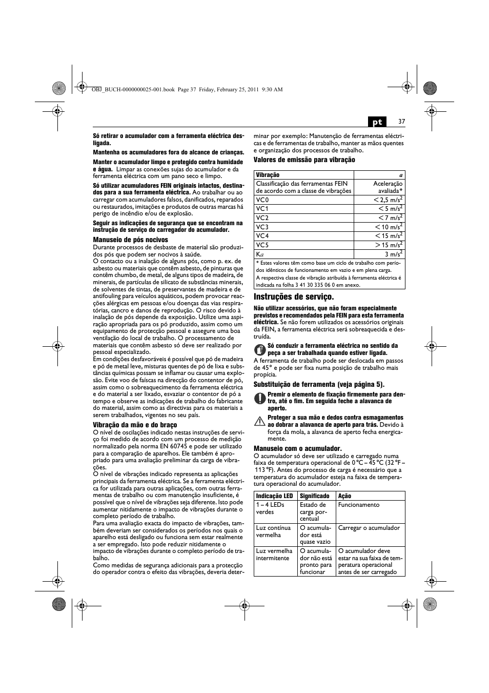 Instruções de serviço | Fein MultiMaster с аккумулятором User Manual | Page 37 / 149