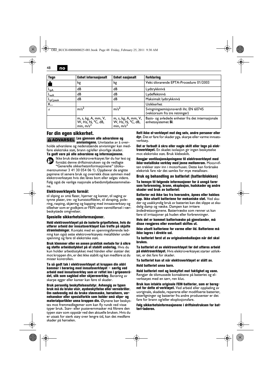 No for din egen sikkerhet | Fein MultiMaster с аккумулятором User Manual | Page 48 / 149