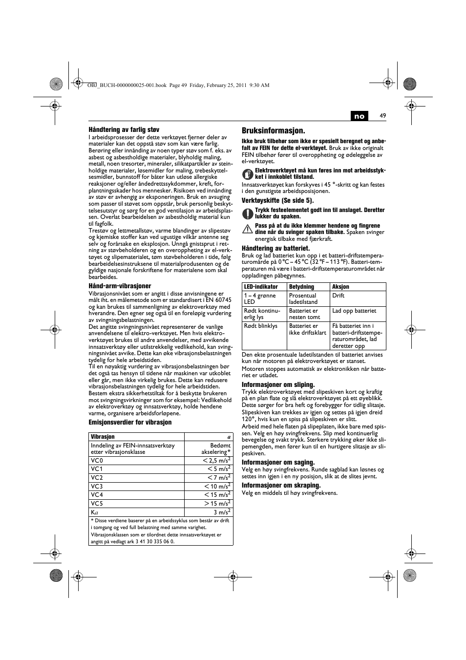 Bruksinformasjon | Fein MultiMaster с аккумулятором User Manual | Page 49 / 149
