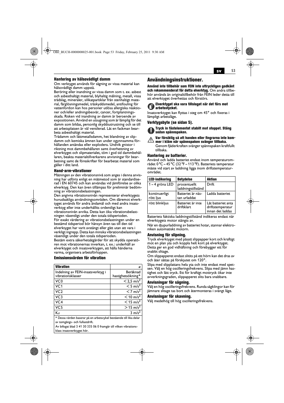 Användningsinstruktioner | Fein MultiMaster с аккумулятором User Manual | Page 53 / 149
