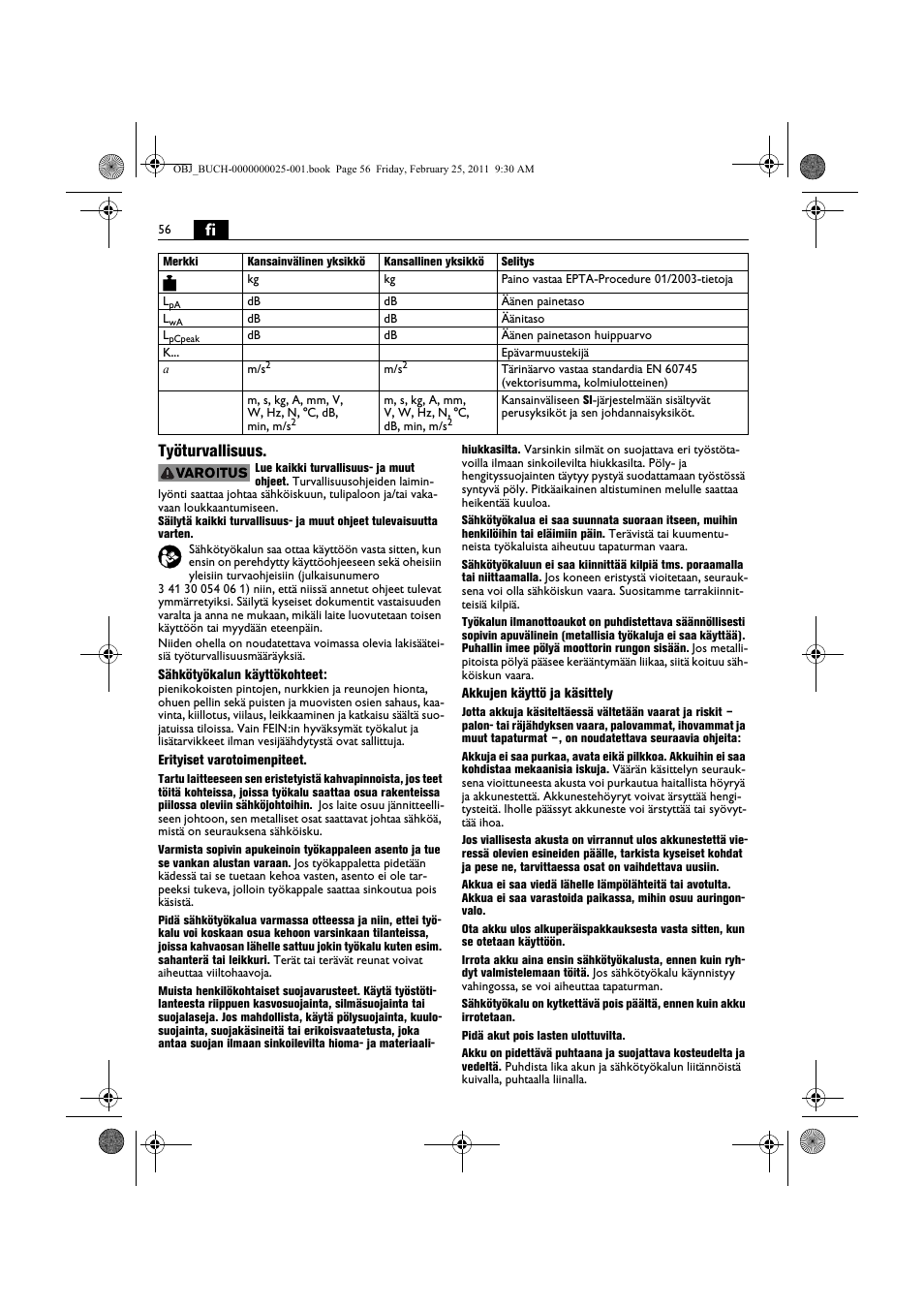 Fi työturvallisuus | Fein MultiMaster с аккумулятором User Manual | Page 56 / 149