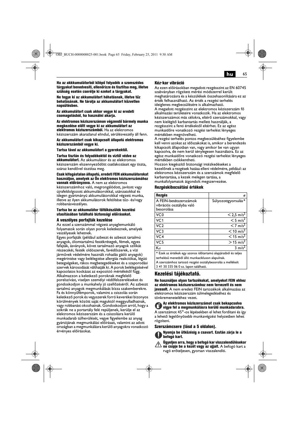 Kezelési tájékoztató | Fein MultiMaster с аккумулятором User Manual | Page 65 / 149
