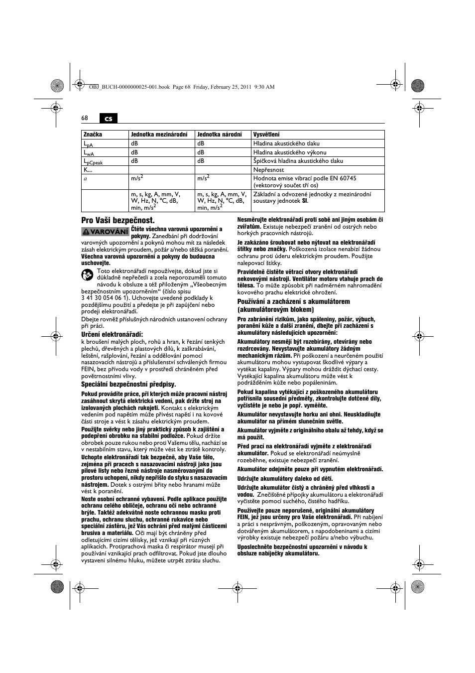 Cs pro vaši bezpečnost | Fein MultiMaster с аккумулятором User Manual | Page 68 / 149