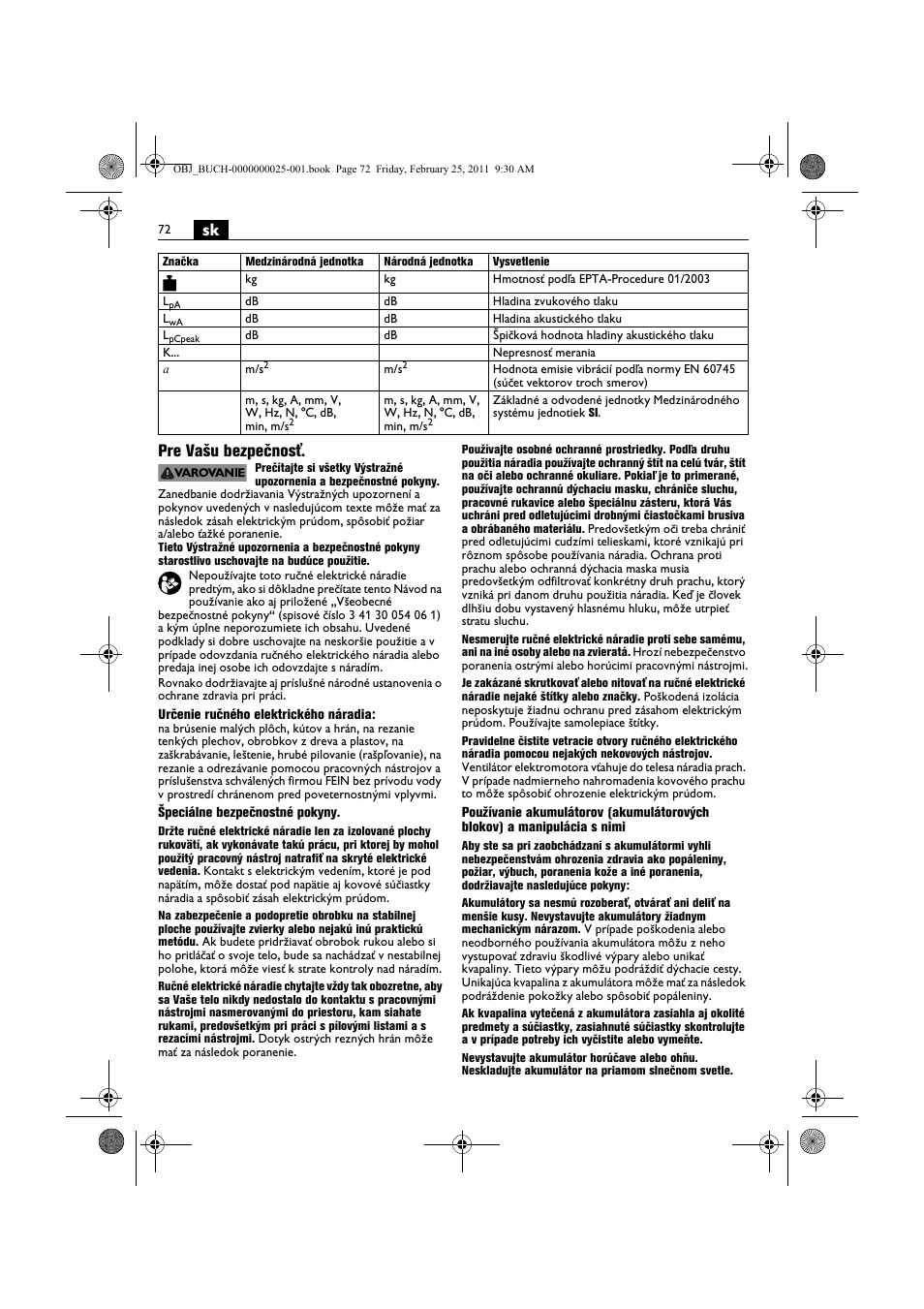 Sk pre vašu bezpečnosť | Fein MultiMaster с аккумулятором User Manual | Page 72 / 149