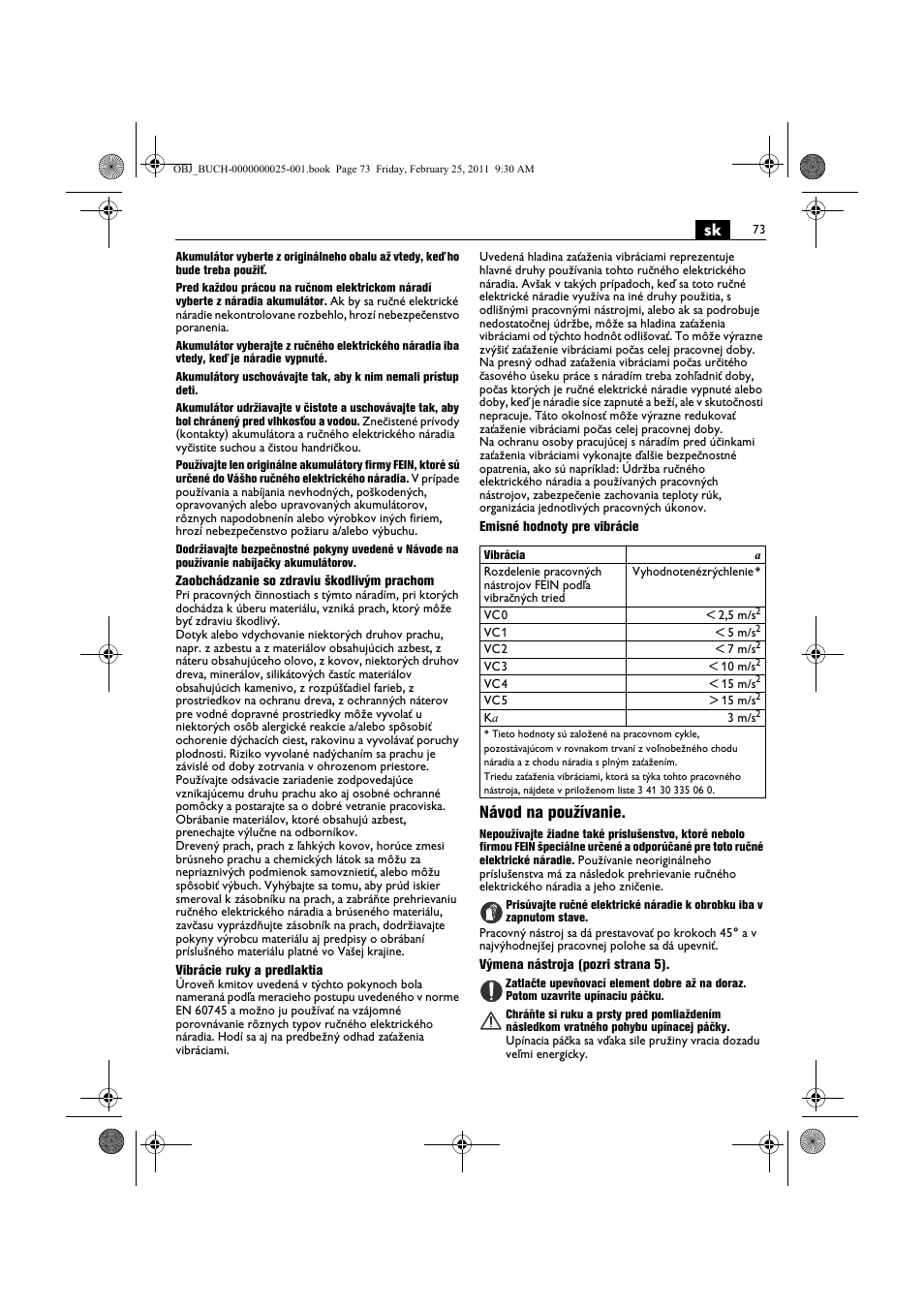Návod na používanie | Fein MultiMaster с аккумулятором User Manual | Page 73 / 149