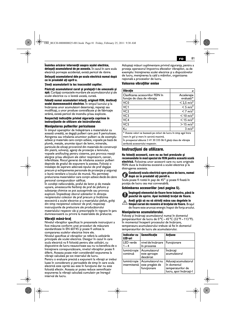 Instrucţiuni de utilizare | Fein MultiMaster с аккумулятором User Manual | Page 81 / 149