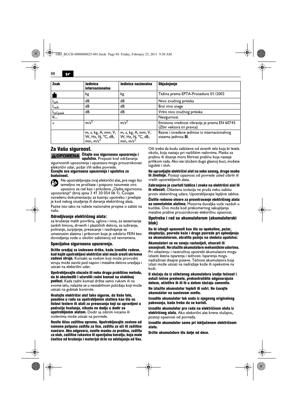 Sr za vašu sigurnost | Fein MultiMaster с аккумулятором User Manual | Page 88 / 149