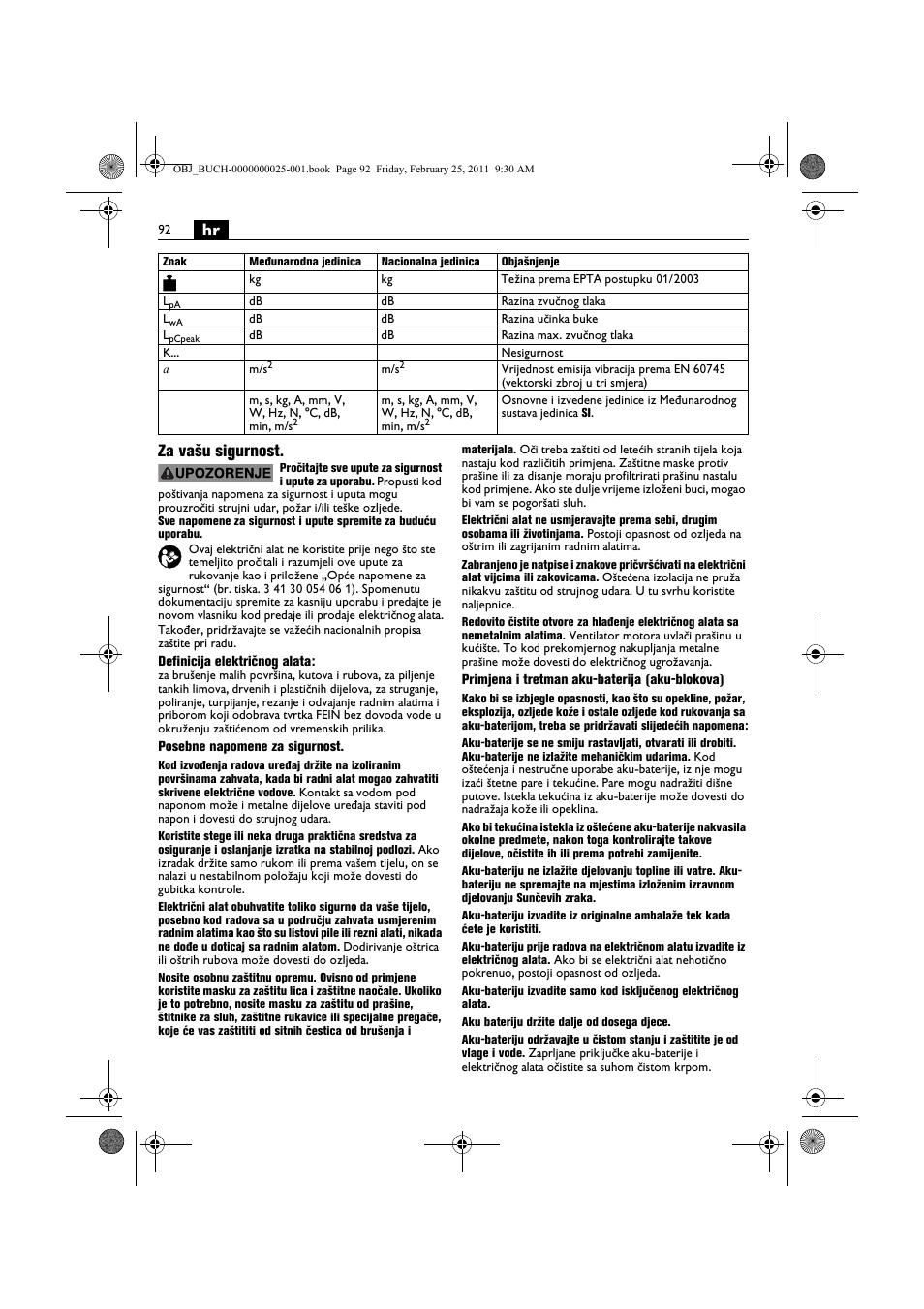 Hr za vašu sigurnost | Fein MultiMaster с аккумулятором User Manual | Page 92 / 149
