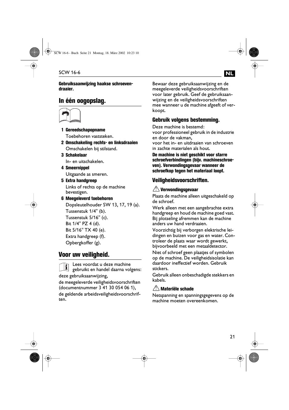 Voor uw veiligheid | Fein SCW16_6 User Manual | Page 21 / 80